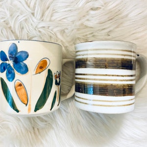 Vintage 2 mug pottery, japan stoneware coffee cup, tea cup