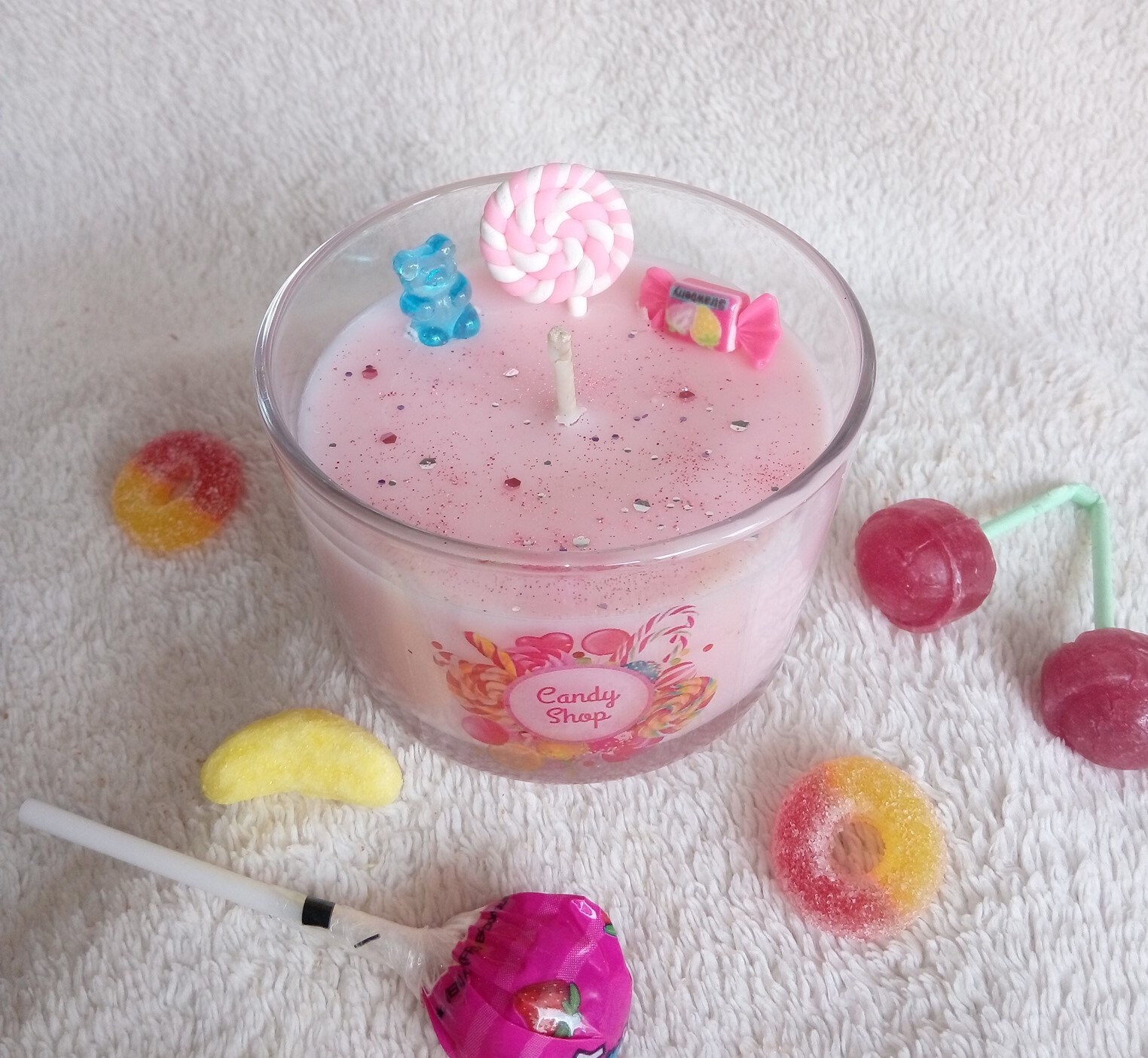 Candy Bar, Friandises - Bougie Gourmande Parfumée, Cire de Soja Végétale Naturelle, Embellissements