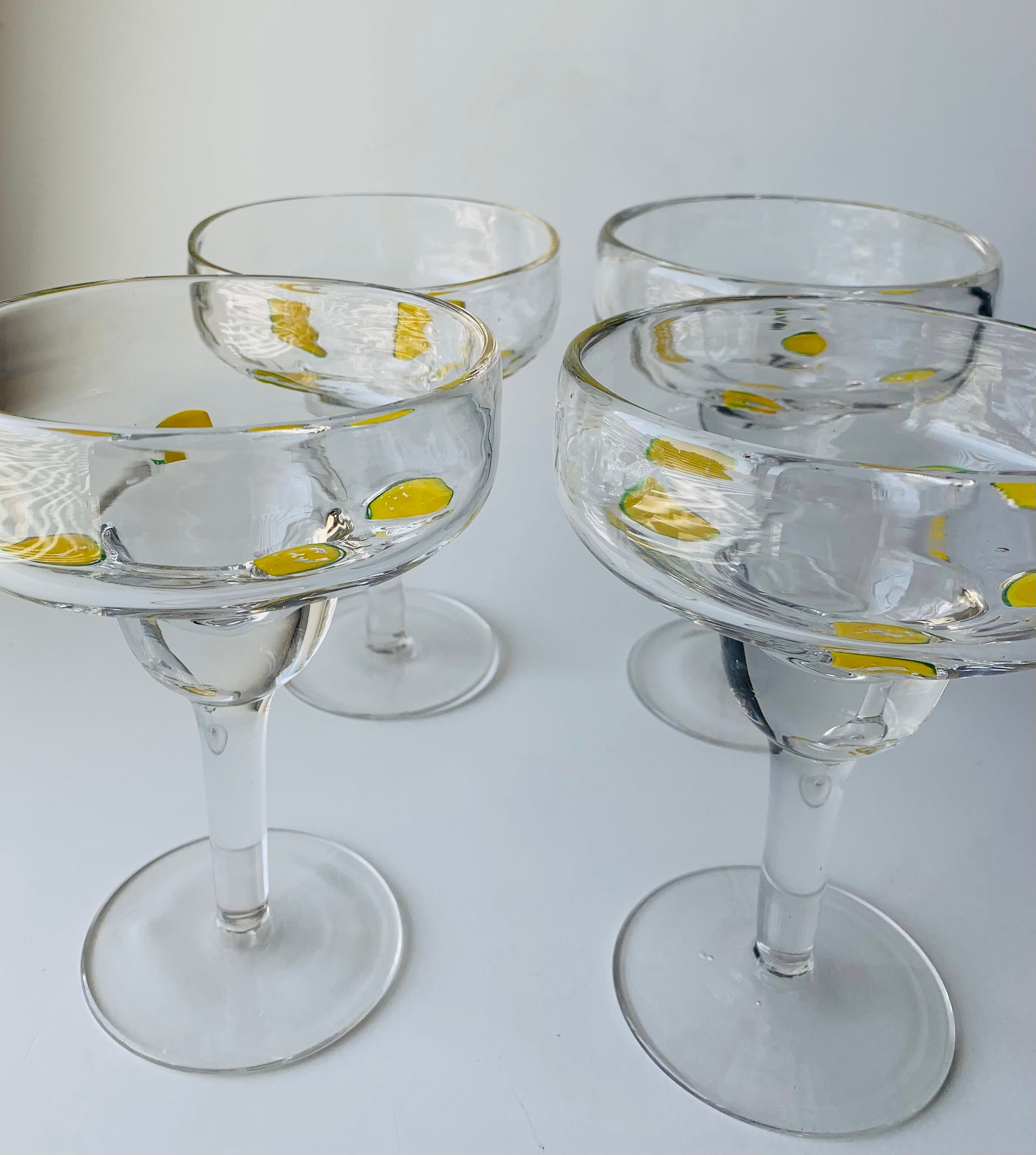 Vintage Hand Blown Margarita Glasses with Inlaid Glass Etsy