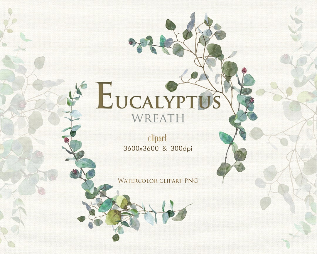 Watercolor Eucalyptus Clipart Wreath, Greenery Wreath, Wedding ...