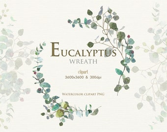 Watercolor Eucalyptus Clipart Wreath, Greenery Wreath, Wedding ...