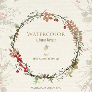 Aquarell Zweige Clipart Kranz, Blätterkranz Clipart, Blätter Herbstkranz, Einzelstück