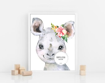 Cute Baby Hippo in Nursery Art & Prints