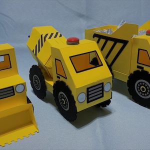 Custom Party Trucks (Small) – Construction Themed Favor Boxes – Bulldozer, Cement Mixer, Dump Truck – Made-to-Order
