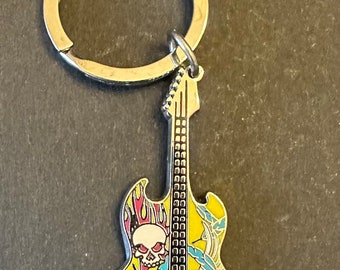 Guitar with Two Skulls Keychain