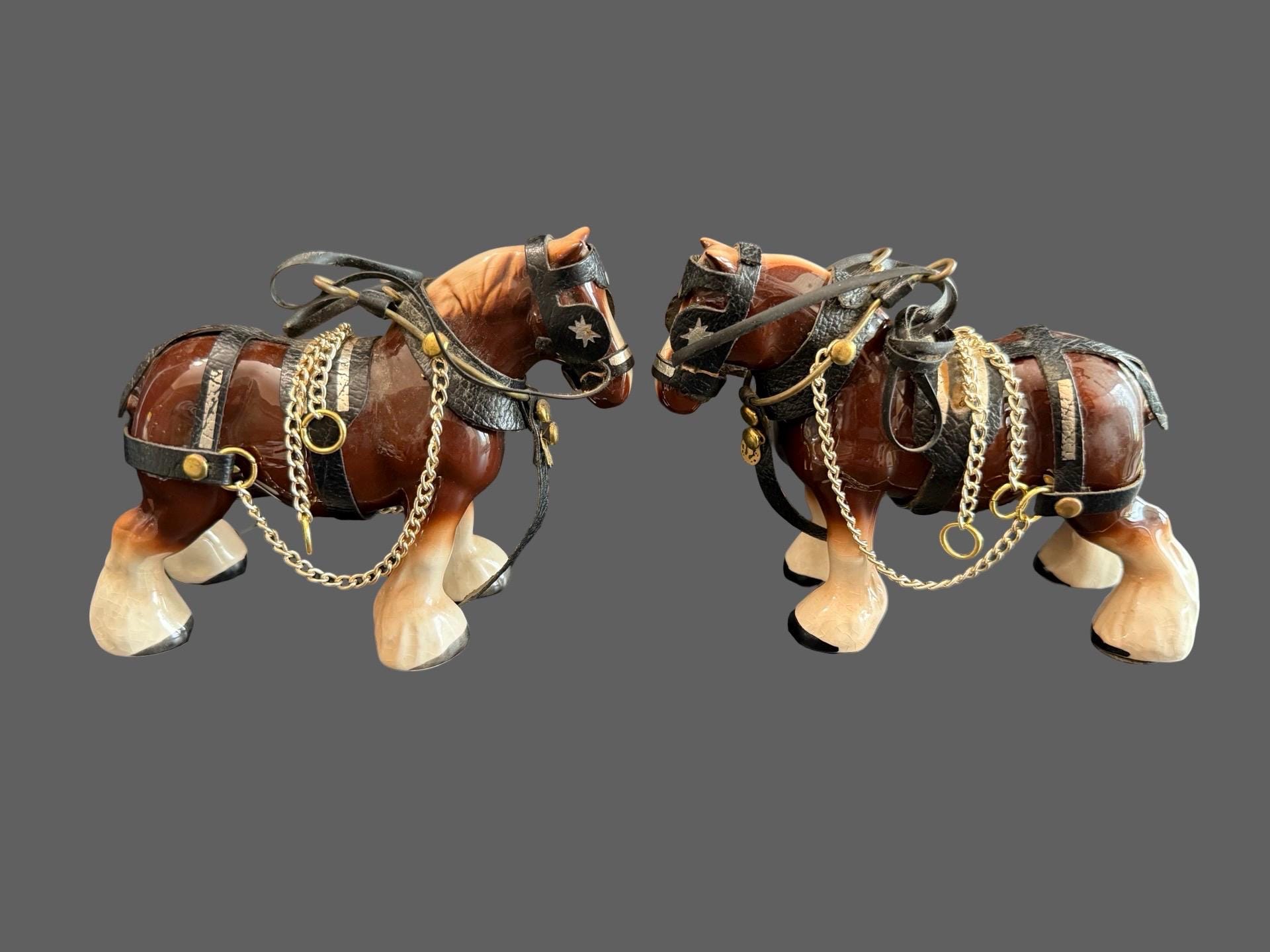 Vintage Staffordshire Reproduction England Pair of Clydesdale Horses
