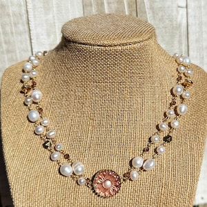 Unique, Handmade Czech Glass and Freshwater Pearl Beaded Necklace