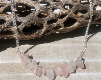 Silver Chain and Rose Quartz Necklace