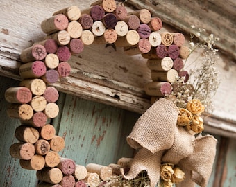 Beautiful Wine Cork Wreath - One of a Kind - Dried flowers or silk flowers - Custom orders accepted
