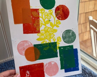 Prints in Color #4 — Rainbow Dogwood Flower Linocut