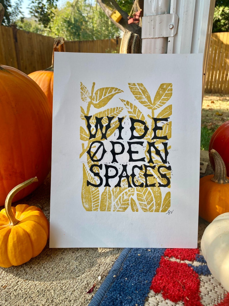 Wide Open Spaces Linocut Block Print Leaves