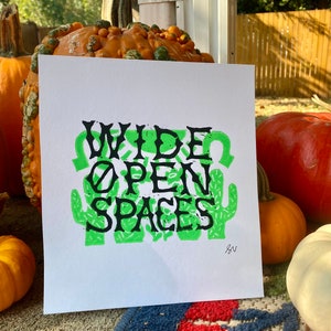 Wide Open Spaces Linocut Block Print Green 1