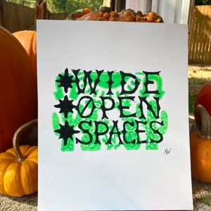 Wide Open Spaces Linocut Block Print Green 3