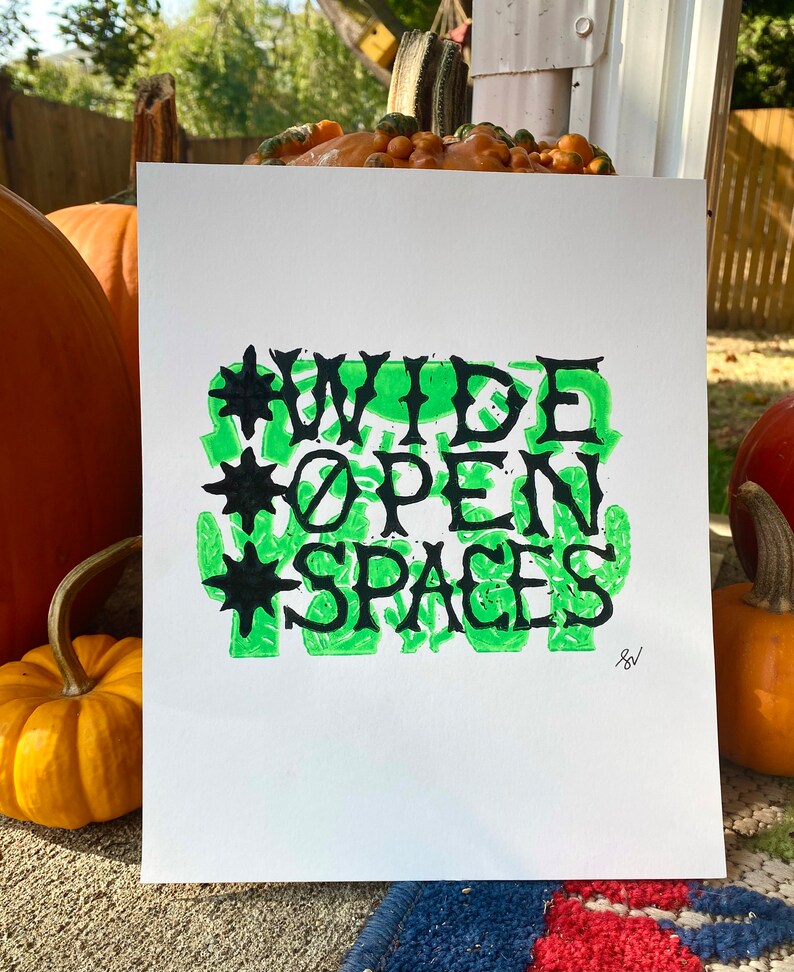 Wide Open Spaces Linocut Block Print Green 3