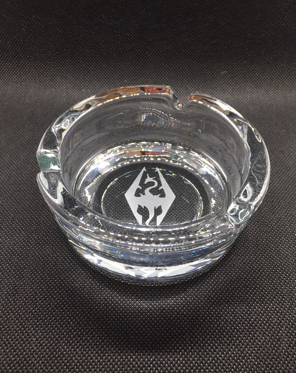 Dragon etched glass ashtray Etsy