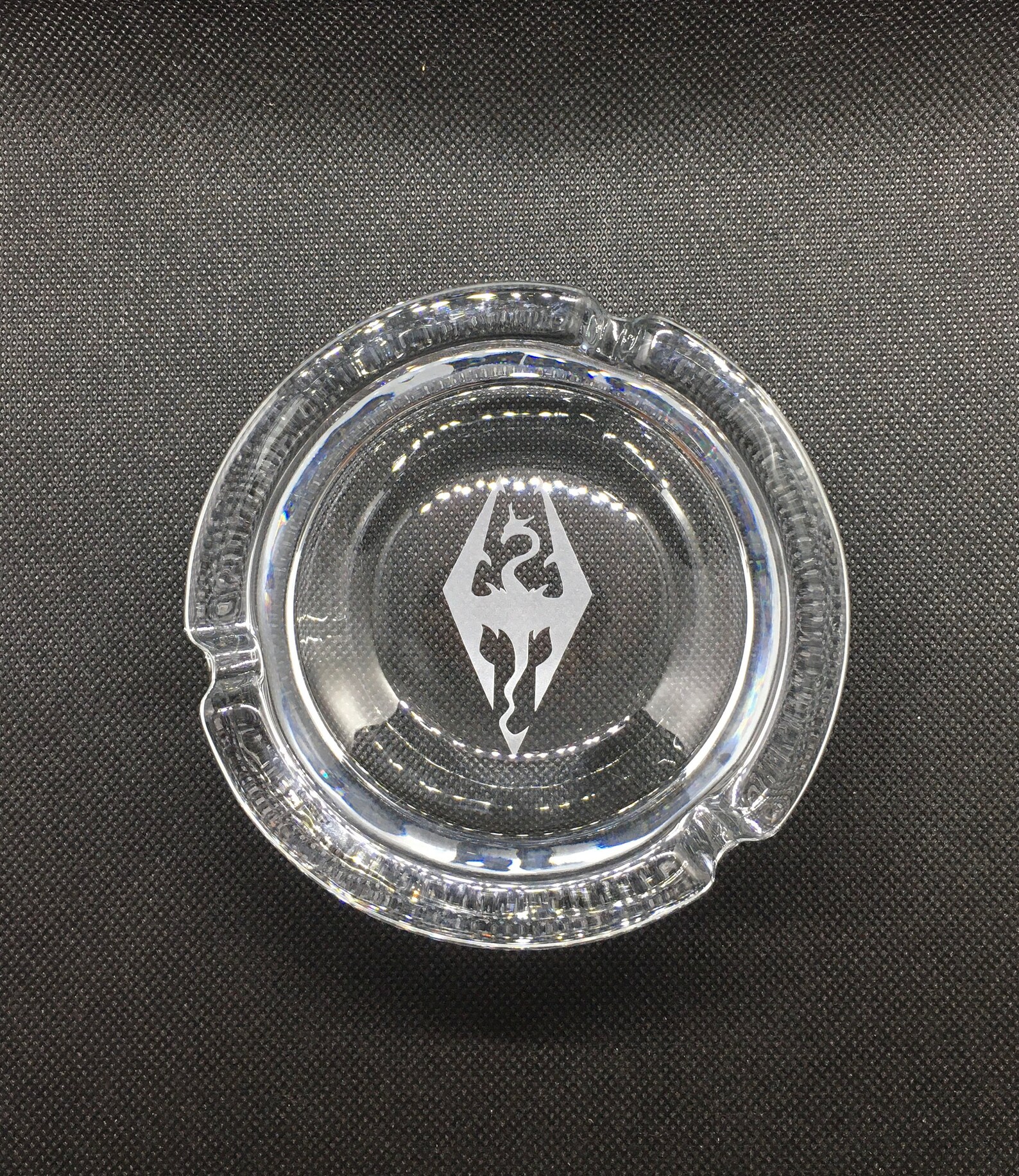 Dragon etched glass ashtray Etsy