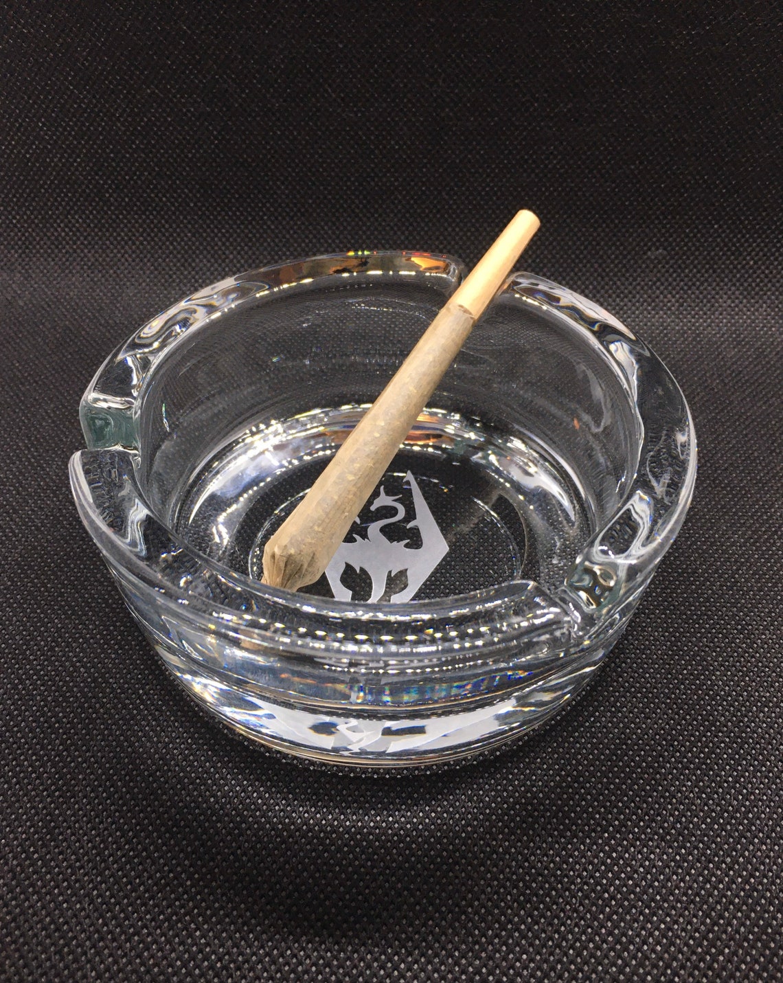 Dragon etched glass ashtray Etsy