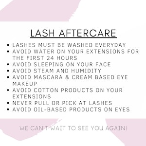 Lash Extension Aftercare Card