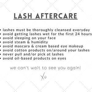 Lash Extension Aftercare Card