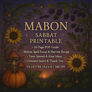 Mabon Sabbat do druku | Jesienny przewodnik po czarach | Pogańskie rytuały jesienne | Strony Grimoire | Pobieranie pliku PDF Koła Roku