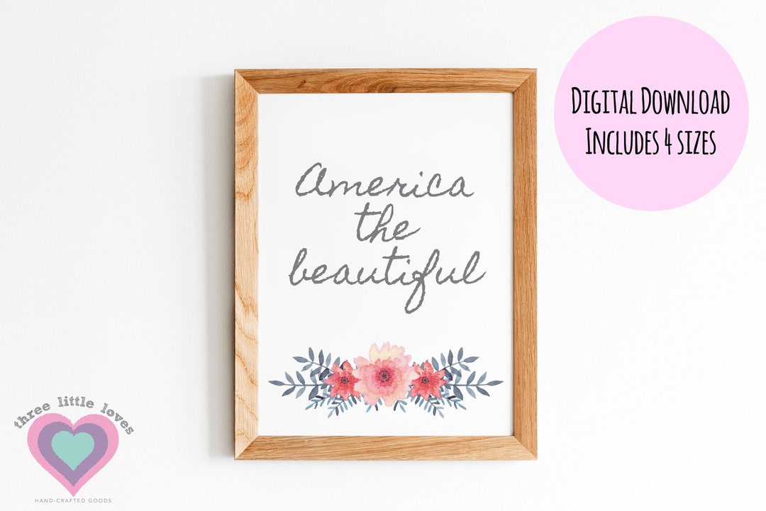 America the Beautiful Printable, Red White Blue, Watercolor Flowers ...