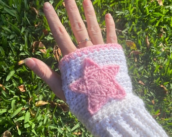 PATTERN Crochet Star Hand-warmers - y2k handmade fingerless gloves - crochet fingerless mittens