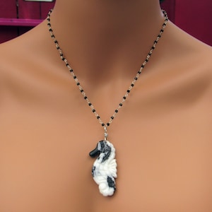 Zebra Jasper  SeaHorse on Spinel Wrapped 925 Sterling Silver Necklace, trending, gemstone, semiprecious, beaded, handmade jewelry gifts