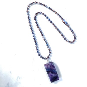 Men&#39;s Fluorite Pendant: Sterling Silver Wrapped Patina Copper Chain