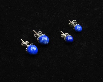 Lapis Lazuli Gemstone and Sterling Silver Stud Earrings