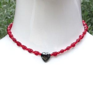 Skulls and Gemstones with Hematite Heart Necklace semiprecious