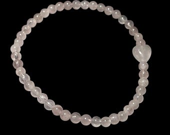 Rose Quartz Heart Bracelet: Gemstone Beaded Jewelry, Handmade