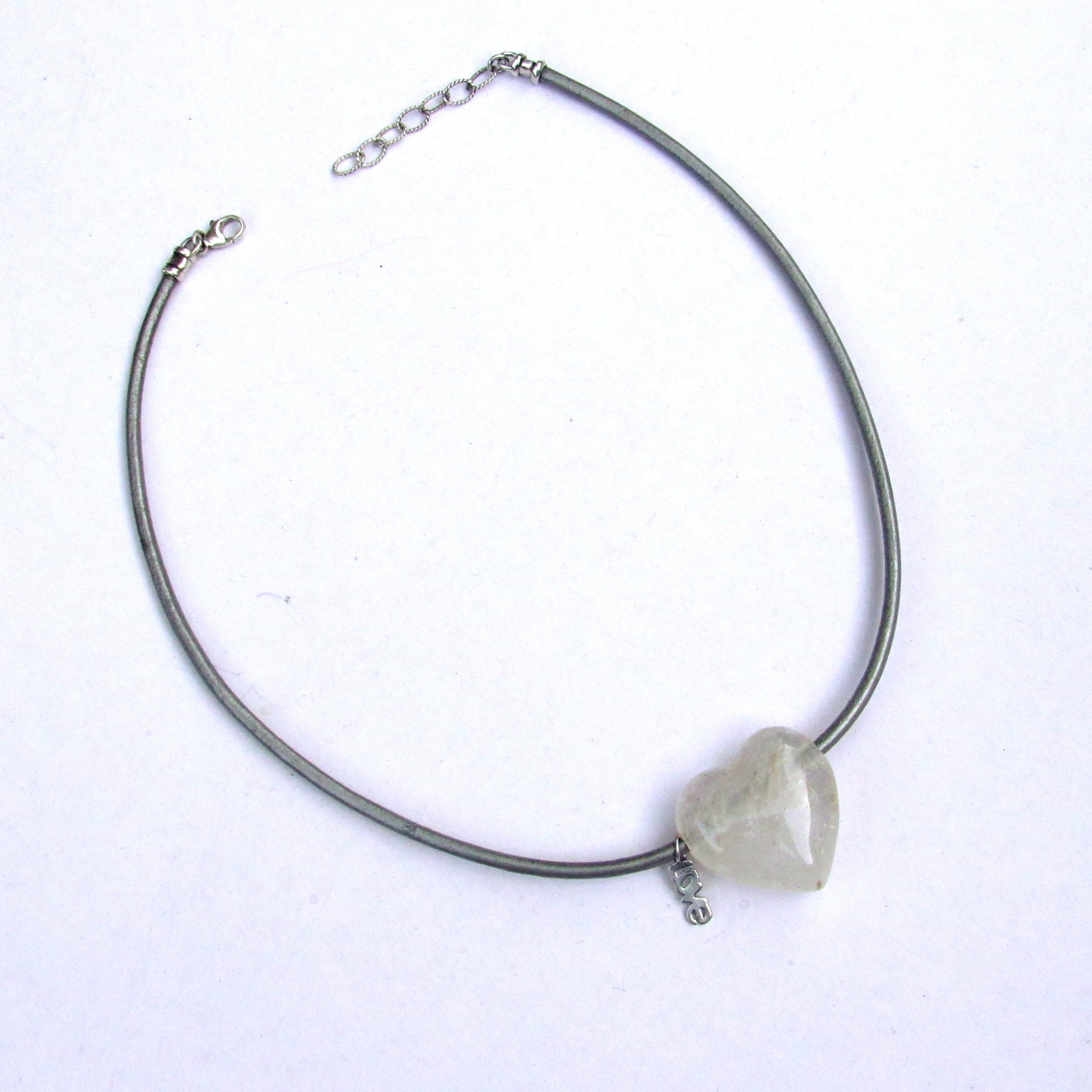 Leather Choker Gemstone Heart necklace