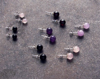 Puces d'oreilles en argent sterling et pierres précieuses de 8 mm
