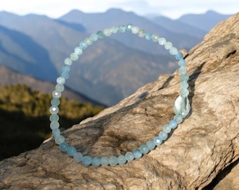 dainty aquamarine beaded bracelet, gemstone, crystal, semiprecious, March birthstone Jewelry, handmade