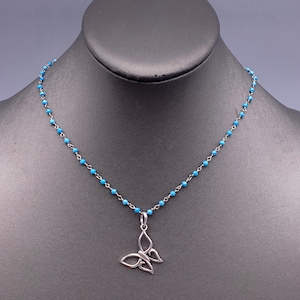 Turquoise and Sterling silver butterfly necklace, beaded, gemstone, crystal, handmade jewelry