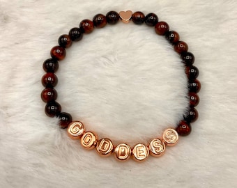 Rotes Tigerauge Göttin Armband: Rosegold Hämatit, Halbedelstein