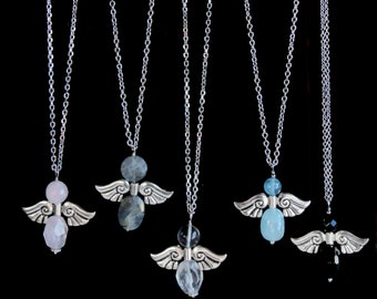 Angel Wing Gemstone Silver Chain Necklace