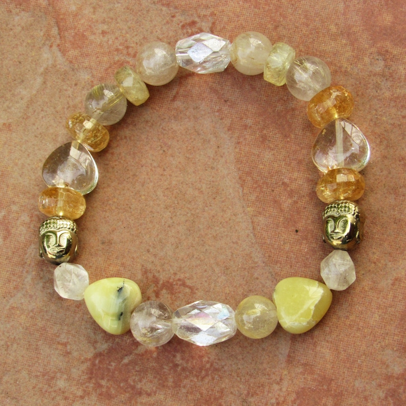 Topaz Women/'s Golden Buddha and Citrine Jasper Gemstone Bracelets Calcite