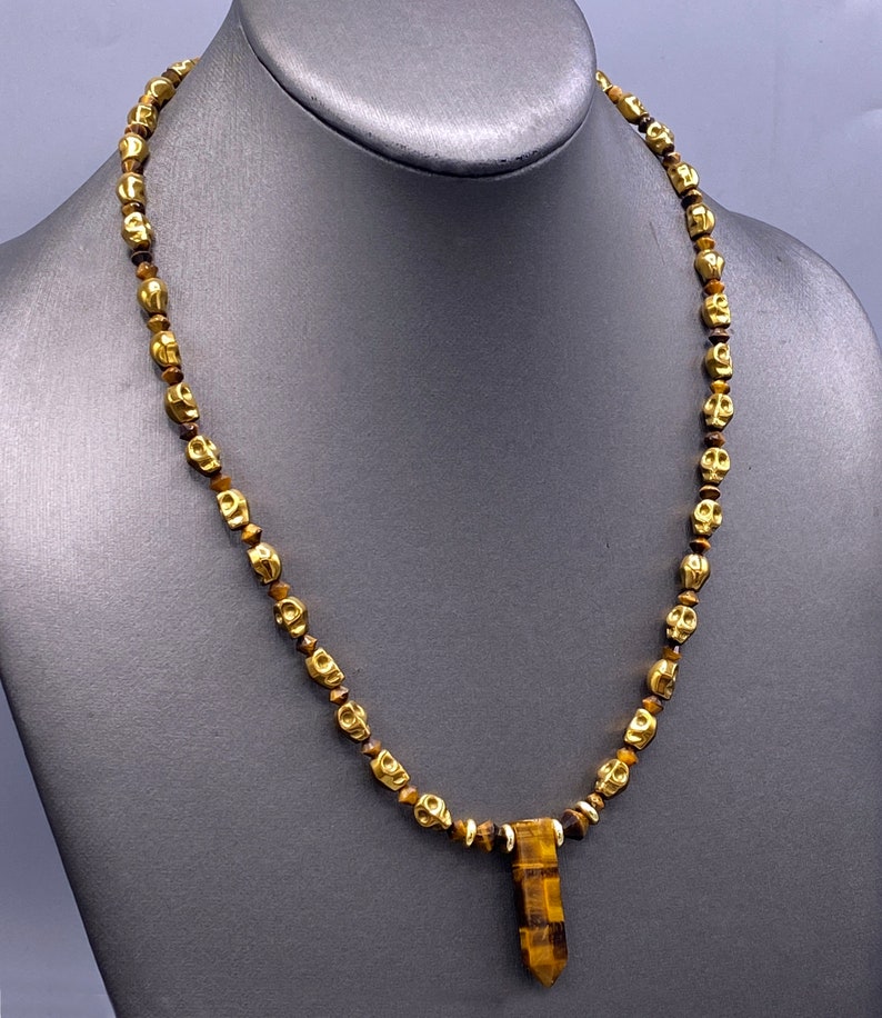 Tiger Eye Necklace April Birthstone Long Beaded Necklace, Crystal Quartz, Black Onyx, Tigers Eye & Sodalite, Healing Crystal Jewelry, Handmade Protection Jewelry Necklaces For Men