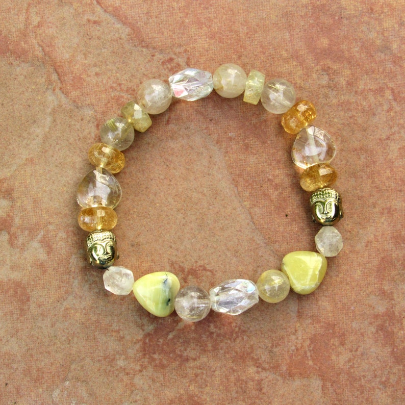 Topaz Women/'s Golden Buddha and Citrine Jasper Gemstone Bracelets Calcite