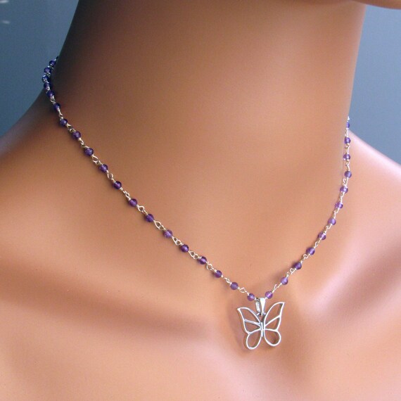 Collana con ciondolo a farfalla in argento sterling e ametista
