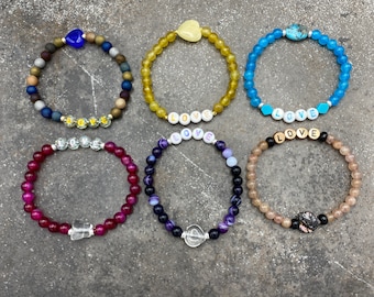 Bracelets de pierres précieuses LOVE pour femmes, perles, faits main, semi-précieux, coeur, bijoux artisanaux cadeaux pour elle