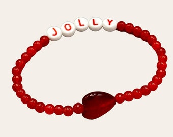 Gemstone Jolly beaded stretch bracelet, Red Jade, crystal, holiday jewelry beaded stretch bracelet