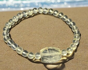 natural lemon Quartz nugget- gemstone, semiprecious, crystal, beaded stretch bracelet, handmade jewelry