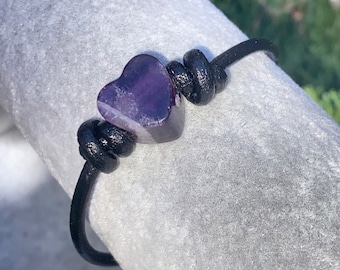 Amethyst Gemstones and Sterling Silver stretch Bracelet