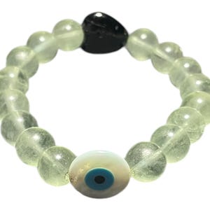 Evil Eye Fluorite Bracelet: Onyx Heart, Mother of Pearl