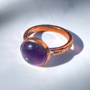 Amethyst gemstone on genuine Copper Ring, Crystal, semiprecious, handmade jewelry, gift ideas, purple