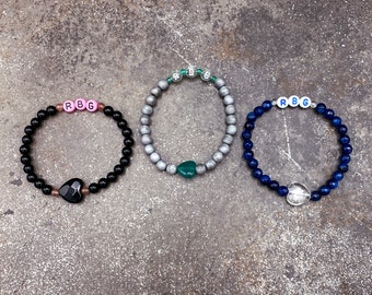 RBG Bracelet-  Ruth Bader Ginsburg gemstone, crystal, semiprecious, elastic beaded handmade handcrafted artisan gifts for her