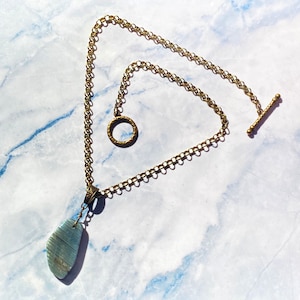 Labradorite gemstone Pendant on Brass Chain necklace