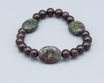 Garnet Gemstone and Ruby Zoisite Stretch Bracelet